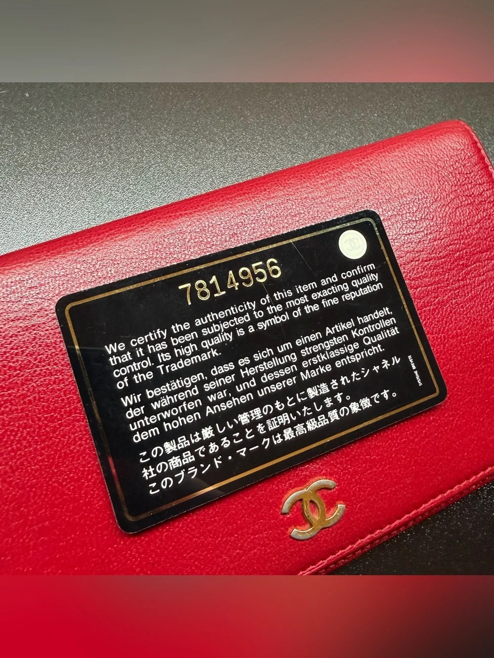 CHANEL Caviar Sevruga Yen Red Wallet